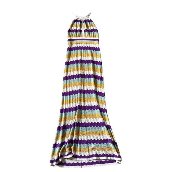 Design History Chevron Knit Patterned Halter Maxi Dress Size Small - Picture 1 of 12